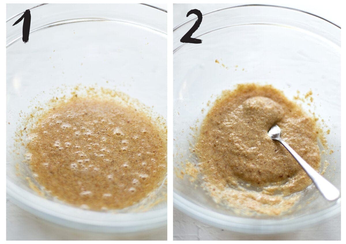 Side by side photos of before and after soaking the flaxseed.