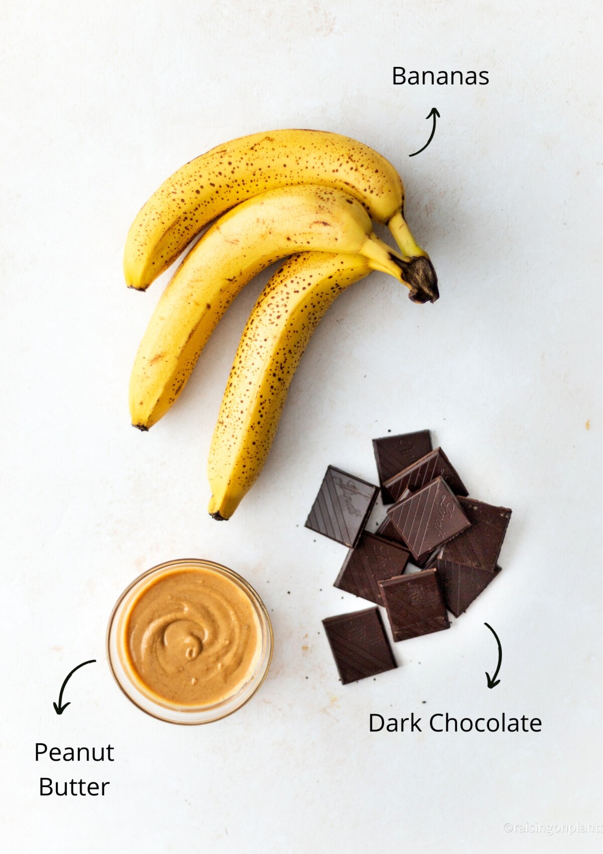 The banana lolly ingredients laid out on a white background and labelled.